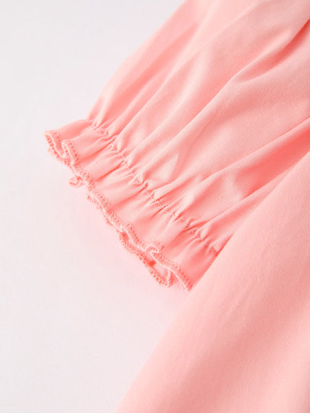 Girls Horse Smocking Embroidered Coral Dress