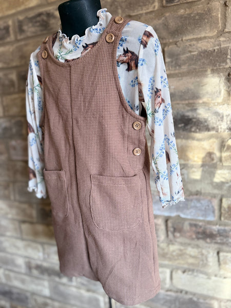 Brown Waffle Overall Dress