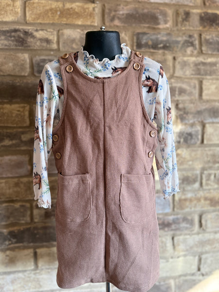 Brown Waffle Overall Dress