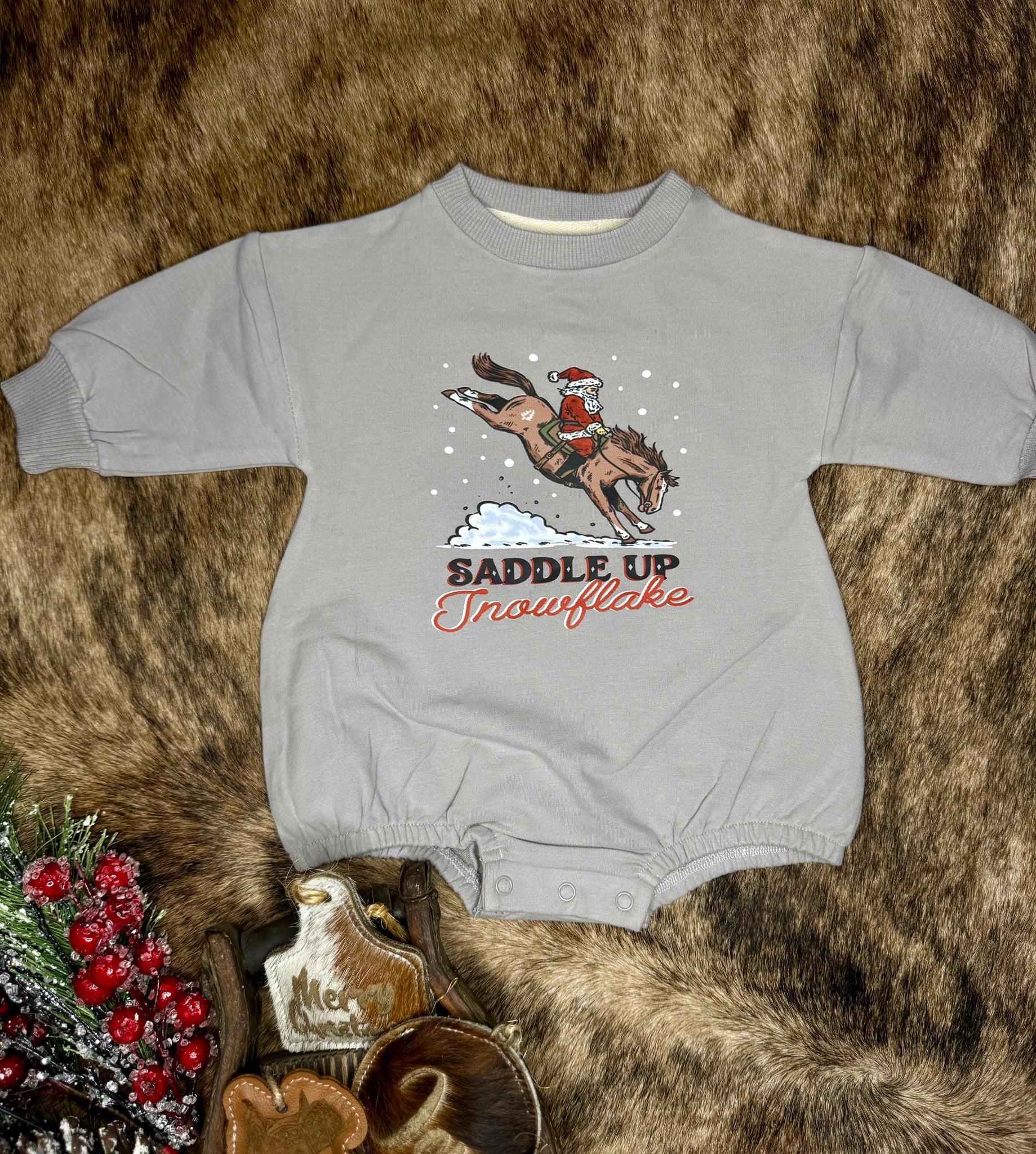 Saddle Up Snowflake Bubble Romper