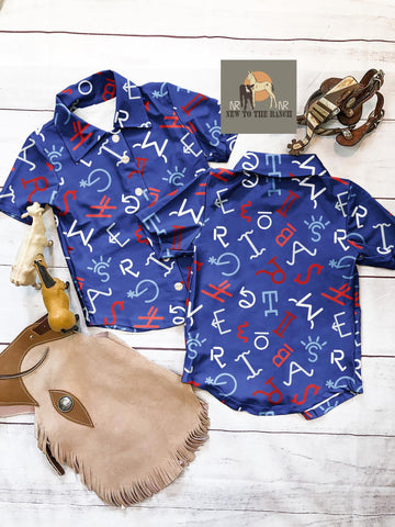 Red, White & Branded Pool to Pasture Shirt {Button down}