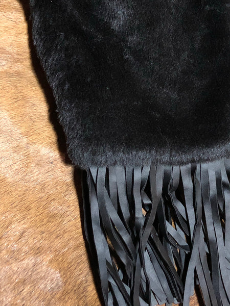 Faux Fur Fringe Vests-BLACK